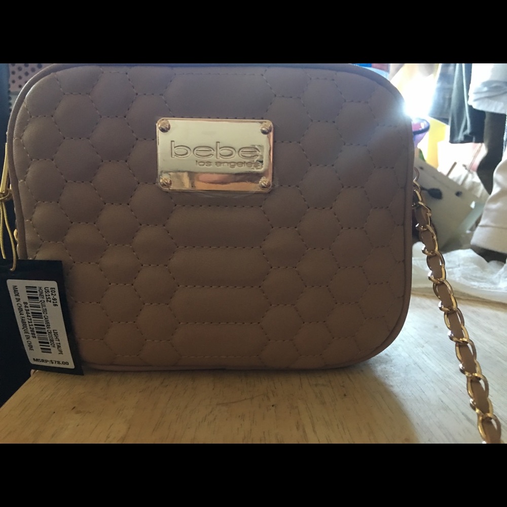 Bebe honey quilted camera cross body bag